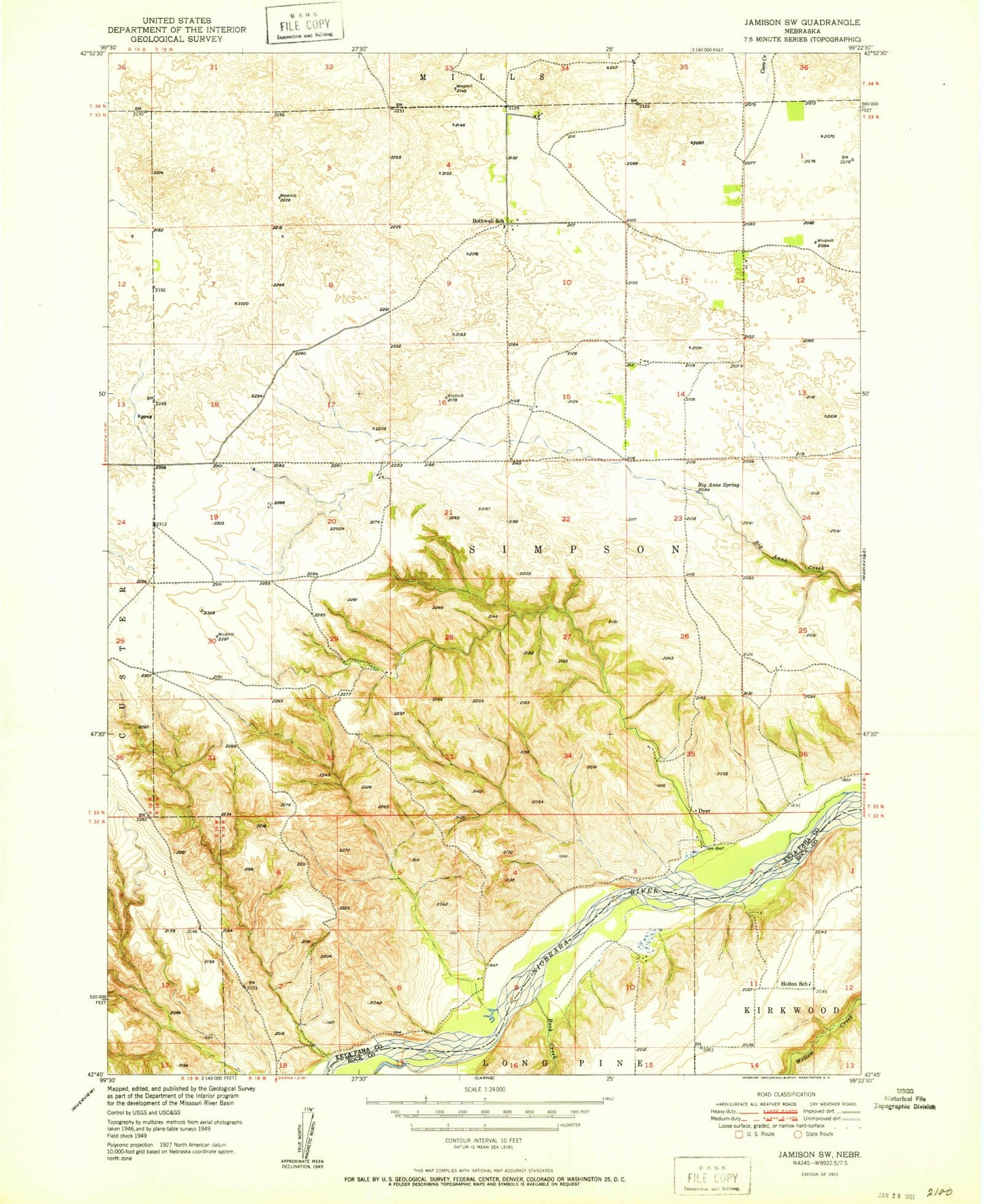 Classic USGS Jamison SW Nebraska 7.5'x7.5' Topo Map Image