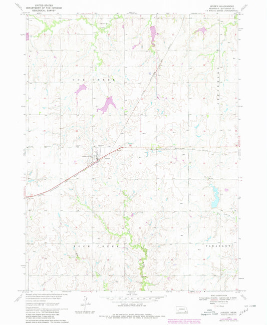Classic USGS Jansen Nebraska 7.5'x7.5' Topo Map Image