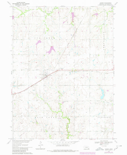 Classic USGS Jansen Nebraska 7.5'x7.5' Topo Map Image
