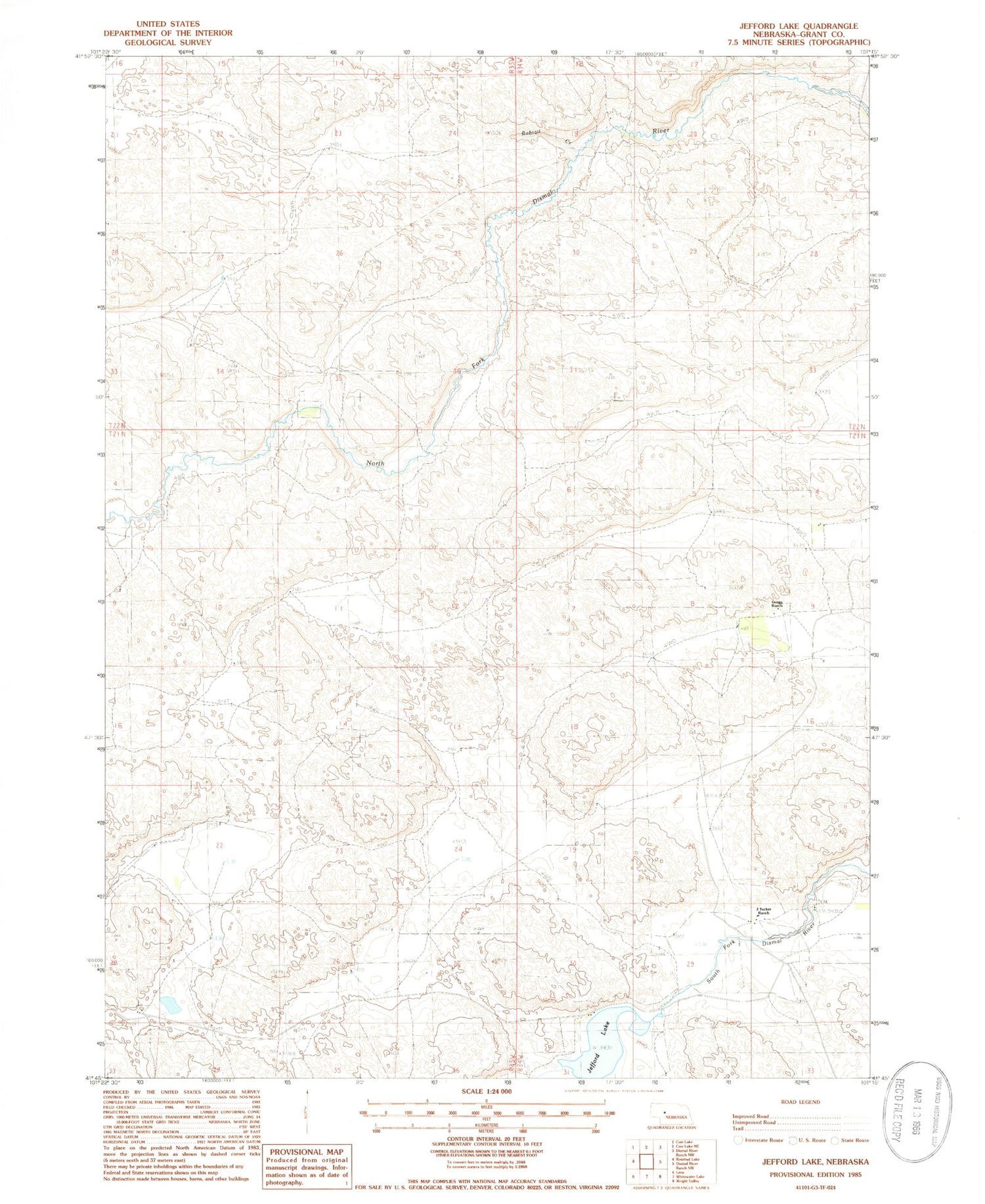 Classic USGS Jefford Lake Nebraska 7.5'x7.5' Topo Map Image