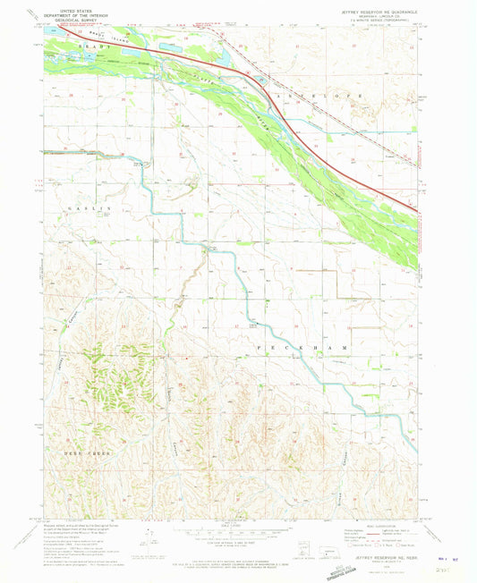 Classic USGS Jeffrey Reservoir NE Nebraska 7.5'x7.5' Topo Map Image