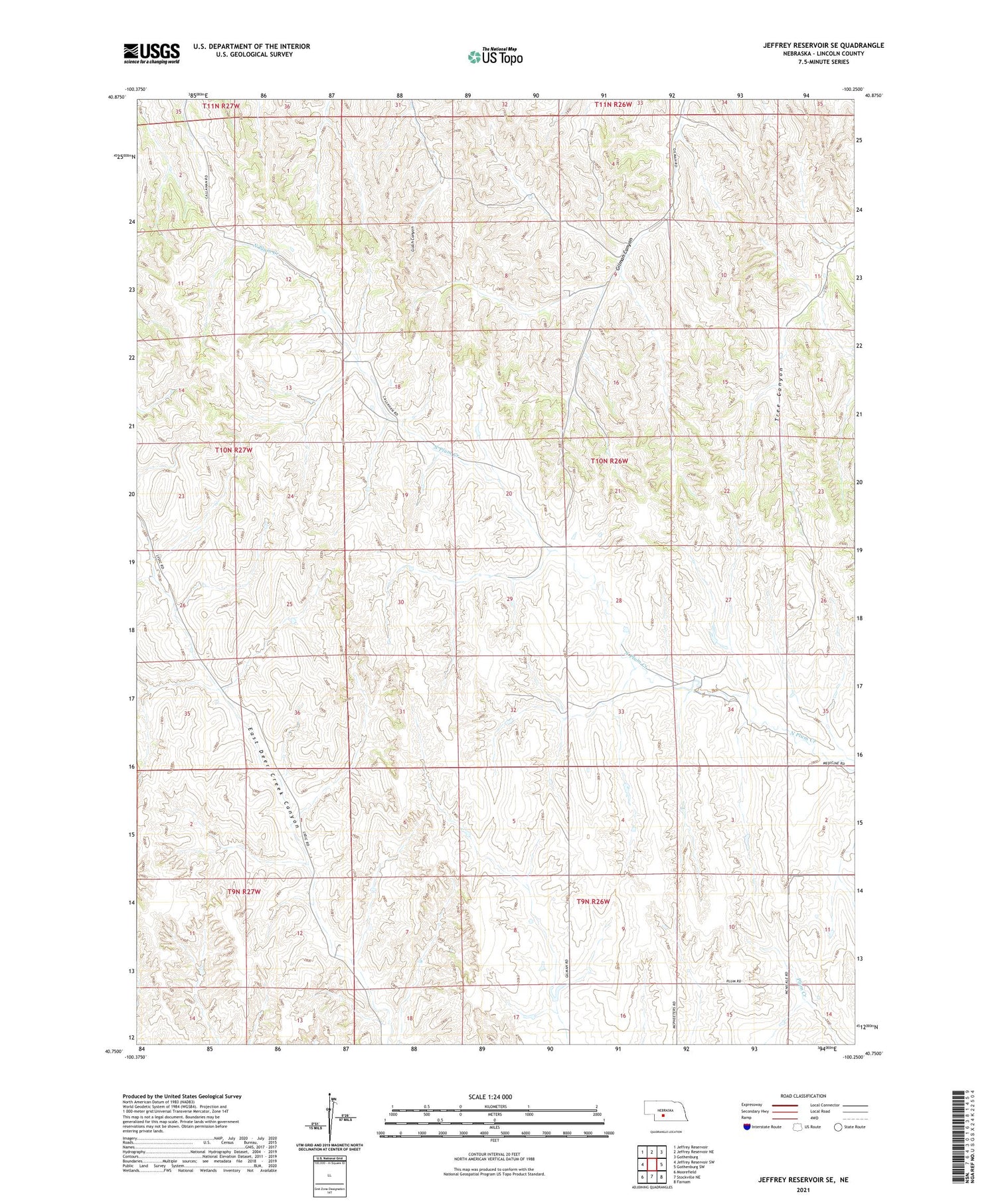 Jeffrey Reservoir SE Nebraska US Topo Map Image