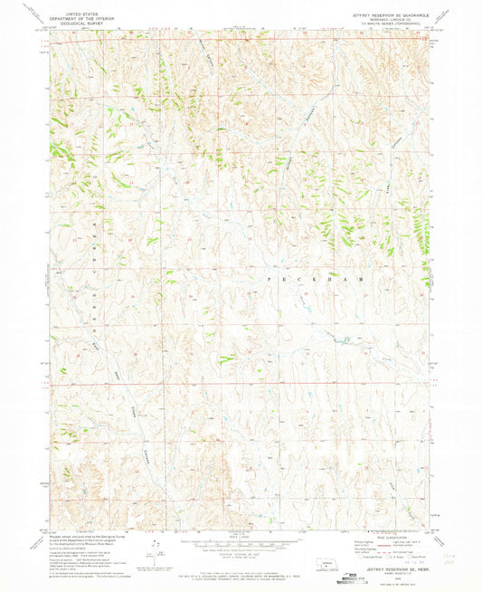 Classic USGS Jeffrey Reservoir SE Nebraska 7.5'x7.5' Topo Map Image