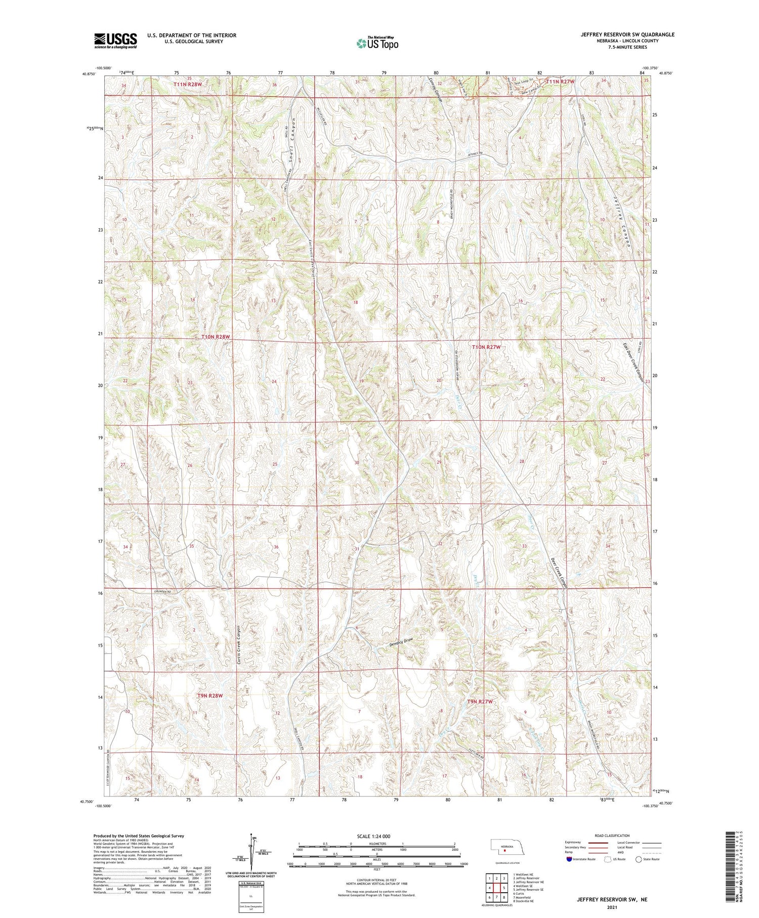 Jeffrey Reservoir SW Nebraska US Topo Map Image