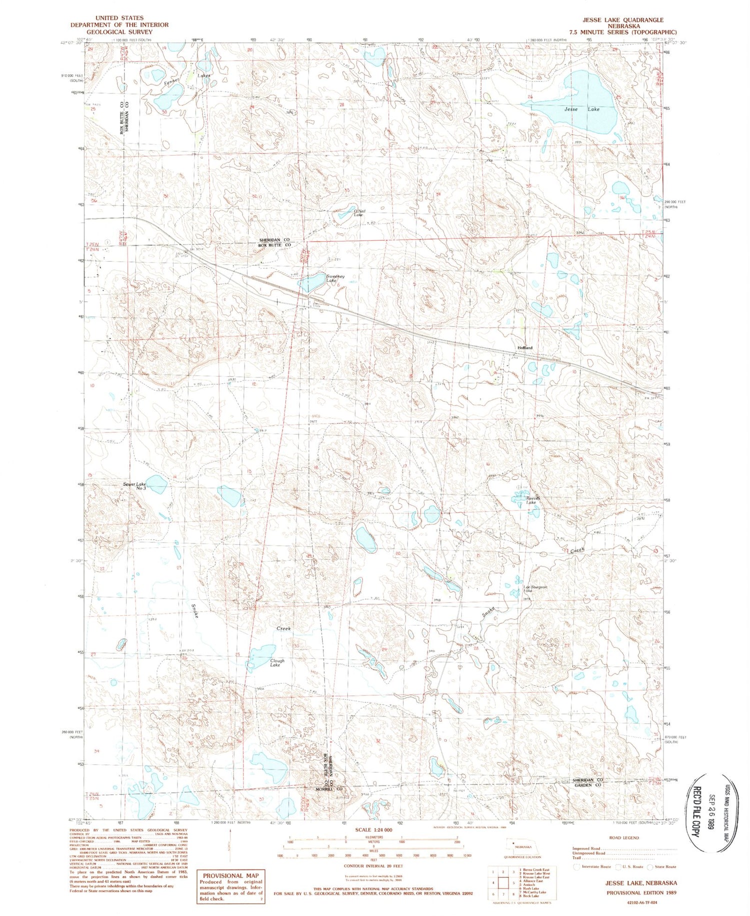 Classic USGS Jesse Lake Nebraska 7.5'x7.5' Topo Map Image