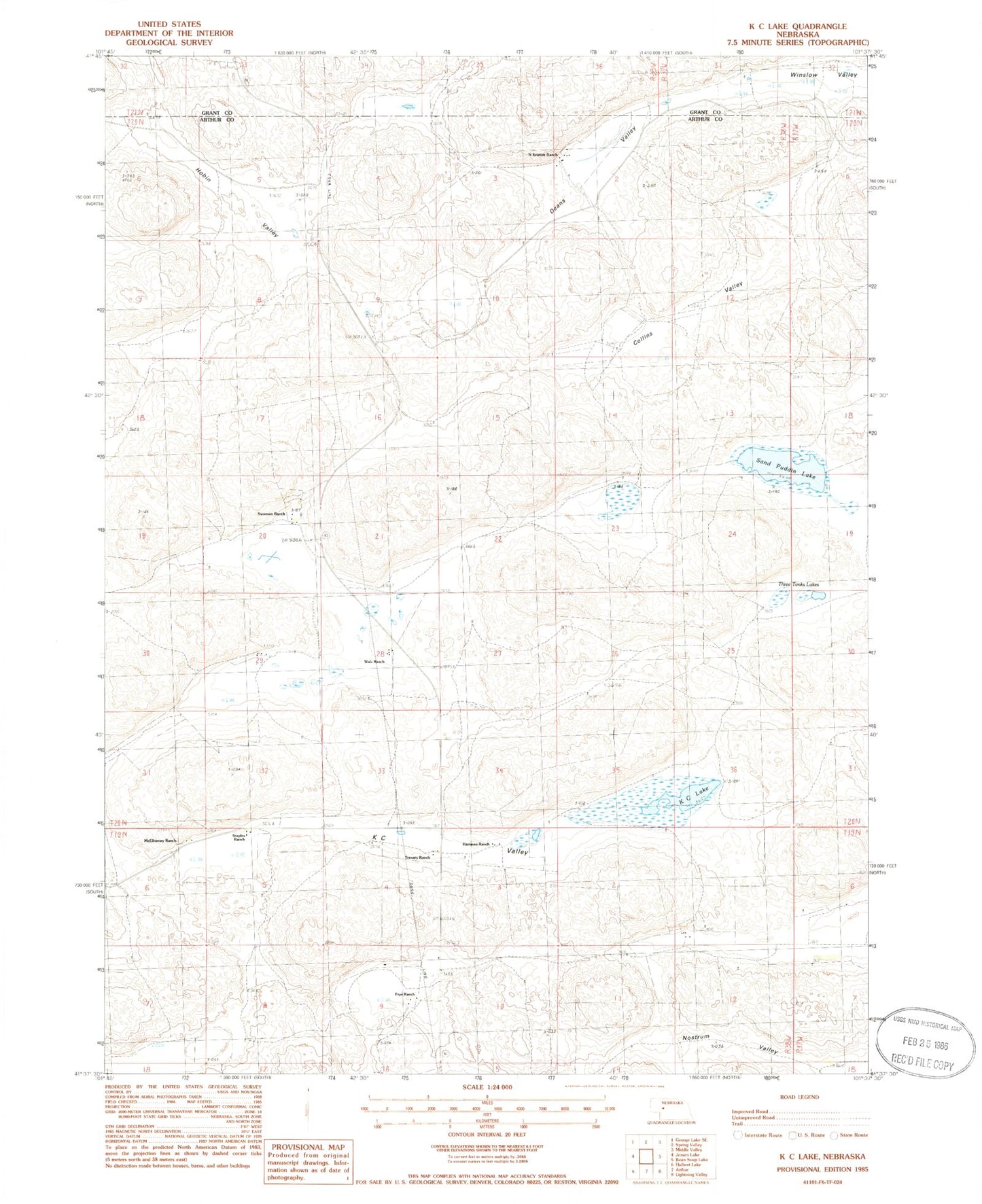 Classic USGS K C Lake Nebraska 7.5'x7.5' Topo Map Image