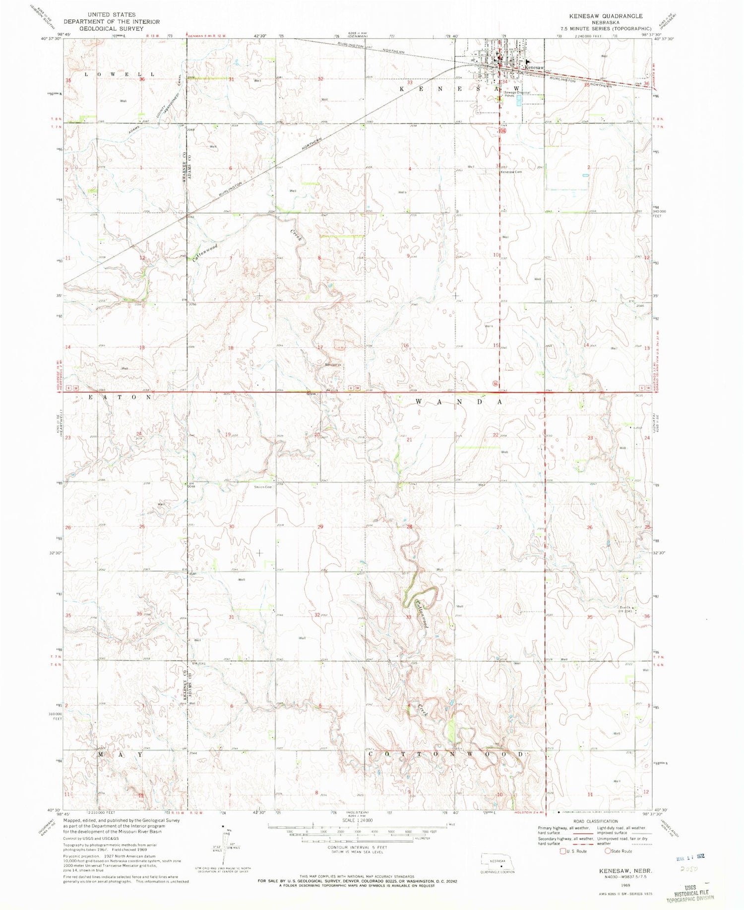 Classic USGS Kenesaw Nebraska 7.5'x7.5' Topo Map Image
