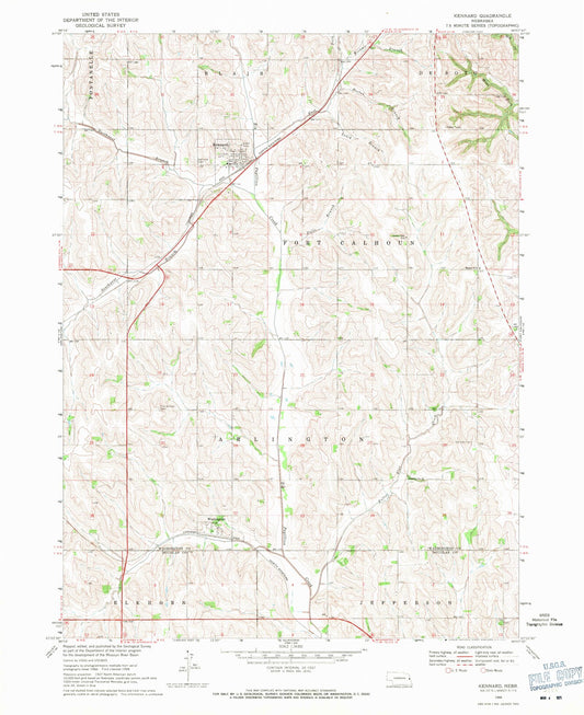 Classic USGS Kennard Nebraska 7.5'x7.5' Topo Map Image