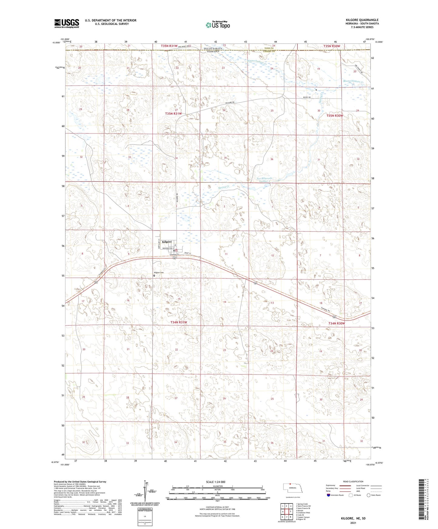 Kilgore Nebraska US Topo Map Image