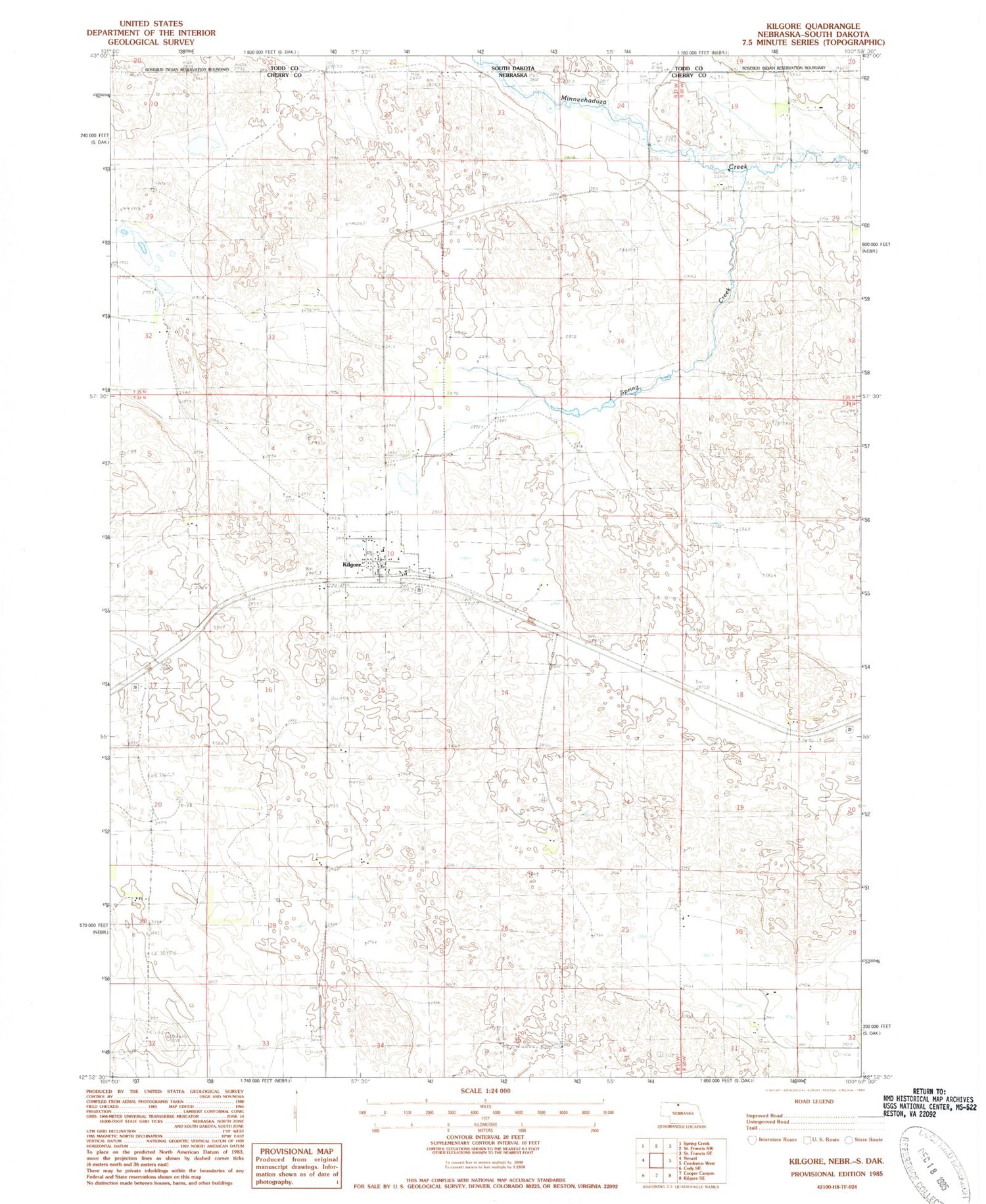 Classic USGS Kilgore Nebraska 7.5'x7.5' Topo Map Image