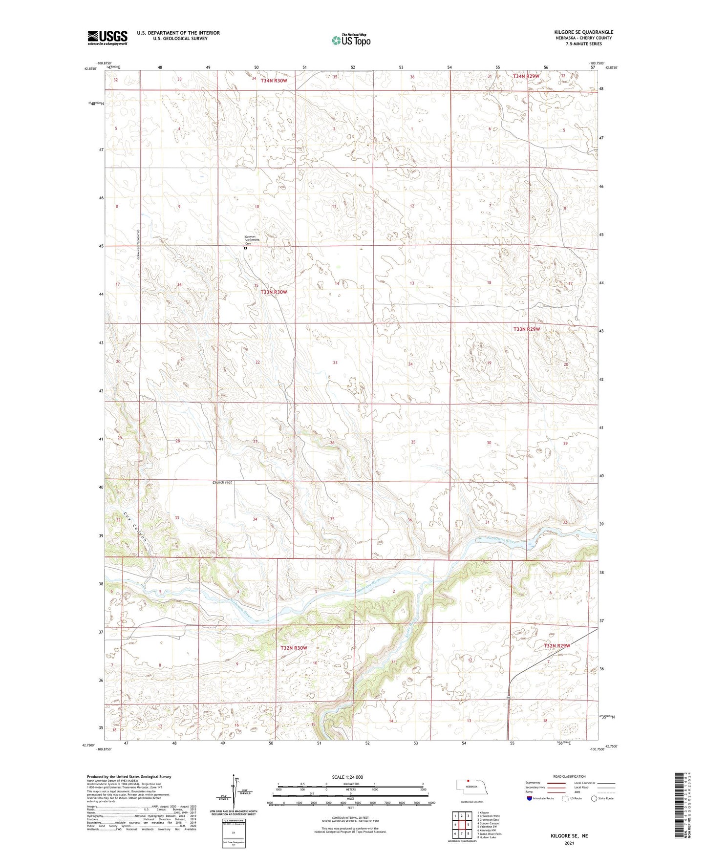 Kilgore SE Nebraska US Topo Map Image