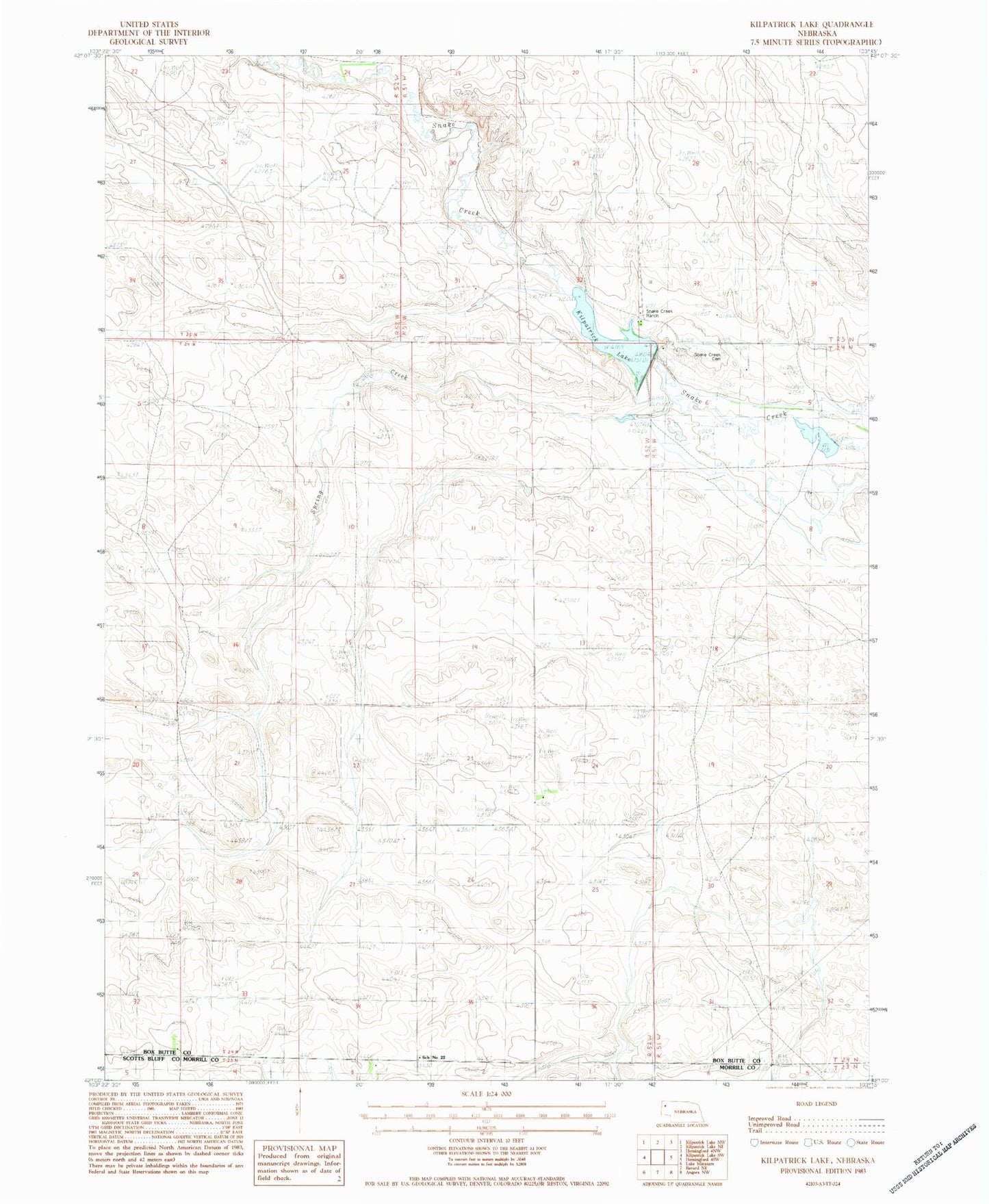 Classic USGS Kilpatrick Lake Nebraska 7.5'x7.5' Topo Map Image