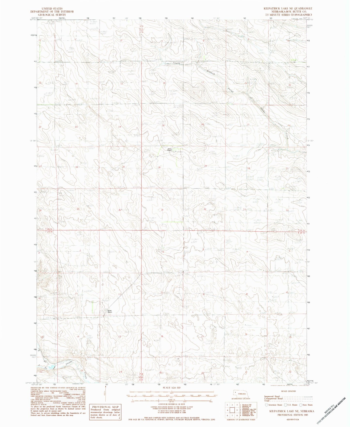 Classic USGS Kilpatrick Lake NE Nebraska 7.5'x7.5' Topo Map Image