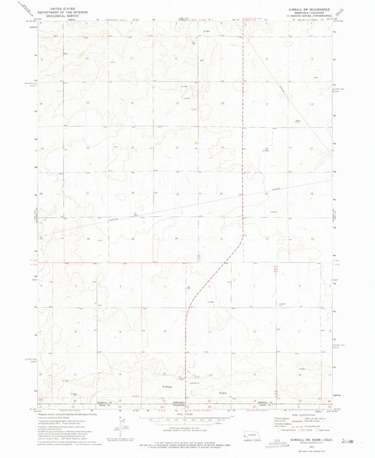 Classic USGS Kimball SW Nebraska 7.5'x7.5' Topo Map Image