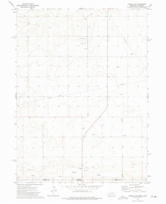 Classic USGS Kimball SW Nebraska 7.5'x7.5' Topo Map Image