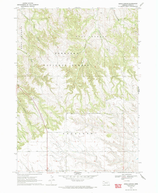 Classic USGS Kings Canyon Nebraska 7.5'x7.5' Topo Map Image