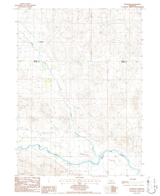 Classic USGS Koshopah Nebraska 7.5'x7.5' Topo Map Image