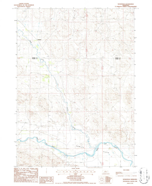 Classic USGS Koshopah Nebraska 7.5'x7.5' Topo Map Image