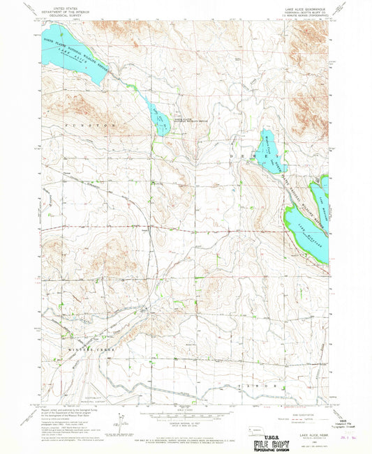 Classic USGS Lake Alice Nebraska 7.5'x7.5' Topo Map Image