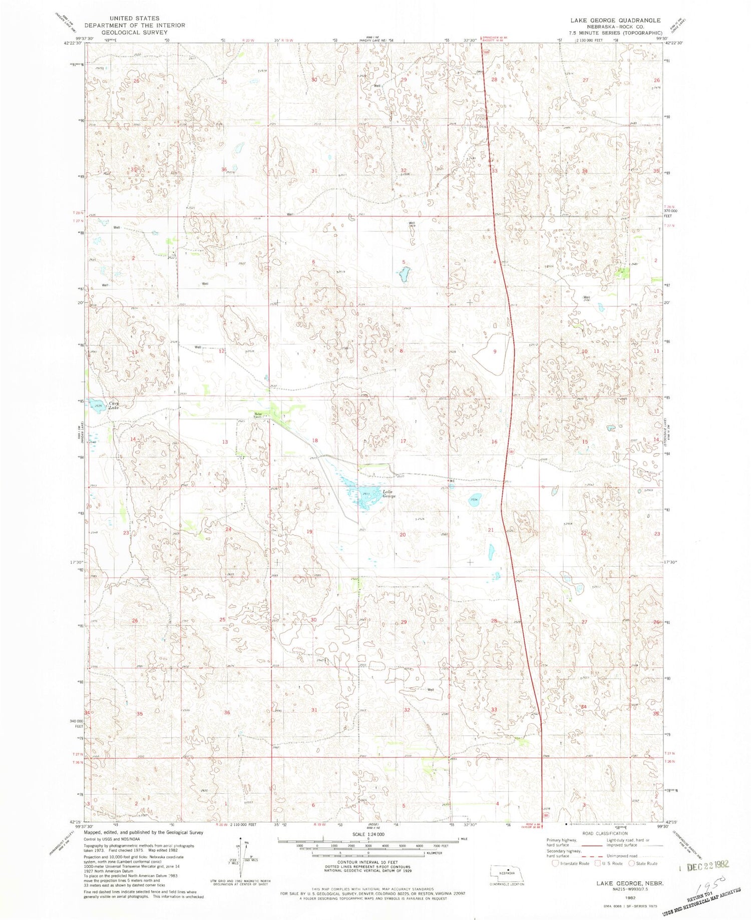 Classic USGS Lake George Nebraska 7.5'x7.5' Topo Map Image