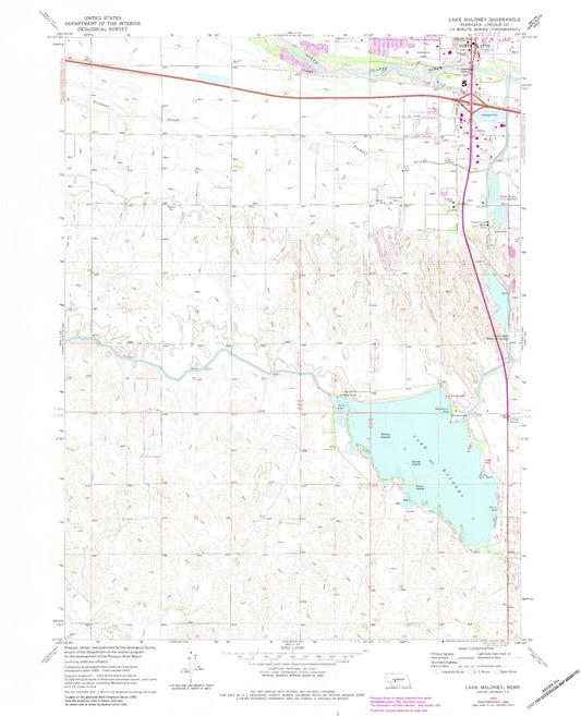 Classic USGS Lake Maloney Nebraska 7.5'x7.5' Topo Map Image