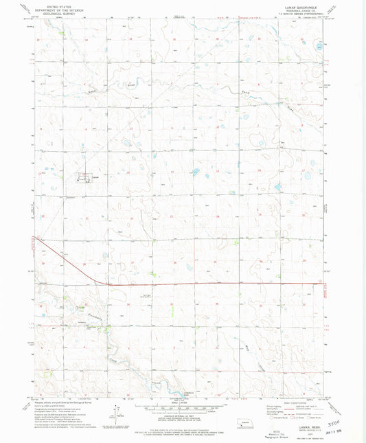 Classic USGS Lamar Nebraska 7.5'x7.5' Topo Map Image