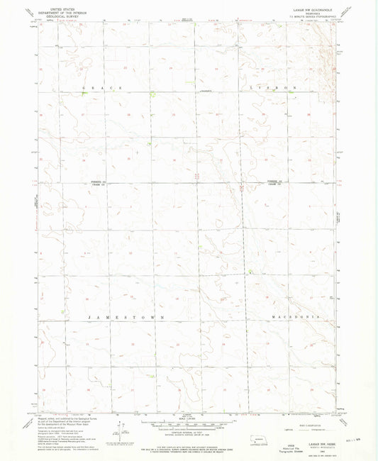 Classic USGS Lamar NW Nebraska 7.5'x7.5' Topo Map Image