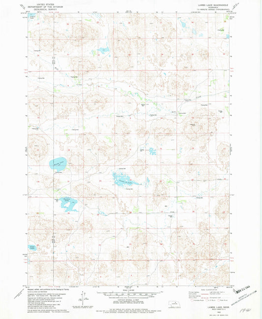Classic USGS Lambs Lake Nebraska 7.5'x7.5' Topo Map Image