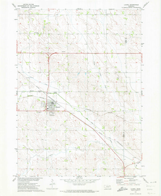 Classic USGS Laurel Nebraska 7.5'x7.5' Topo Map Image