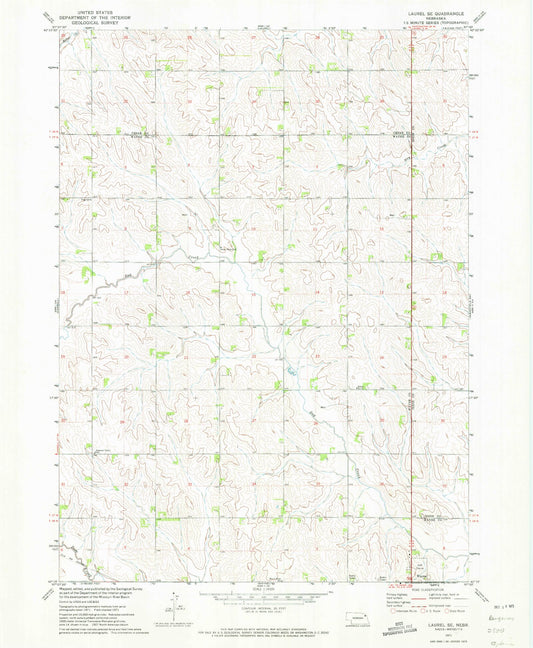 Classic USGS Laurel SE Nebraska 7.5'x7.5' Topo Map Image