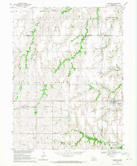 Classic USGS Lawrence Nebraska 7.5'x7.5' Topo Map Image