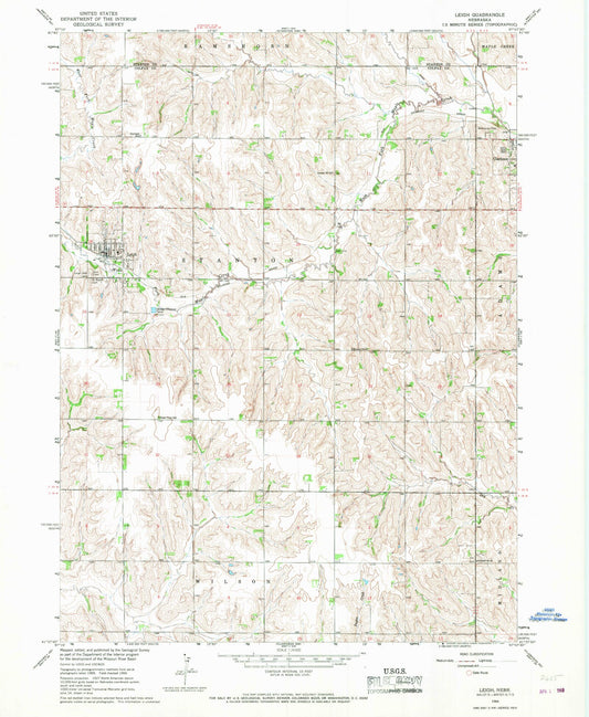 Classic USGS Leigh Nebraska 7.5'x7.5' Topo Map Image