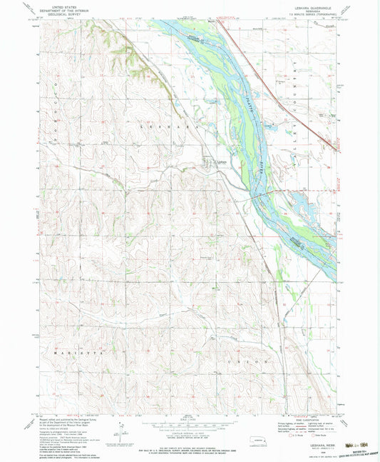 Classic USGS Leshara Nebraska 7.5'x7.5' Topo Map Image