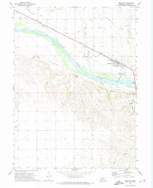 Classic USGS Lewellen Nebraska 7.5'x7.5' Topo Map Image