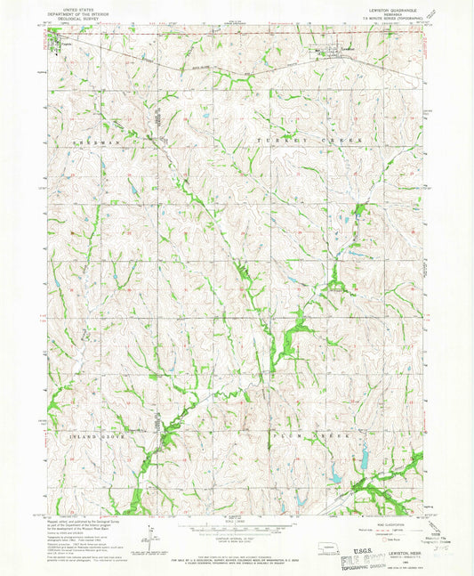 Classic USGS Lewiston Nebraska 7.5'x7.5' Topo Map Image