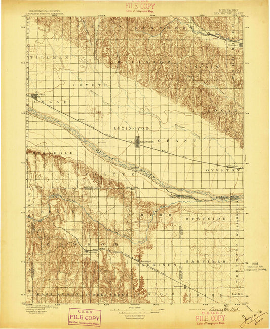 Historic 1896 Lexington Nebraska 30'x30' Topo Map Image
