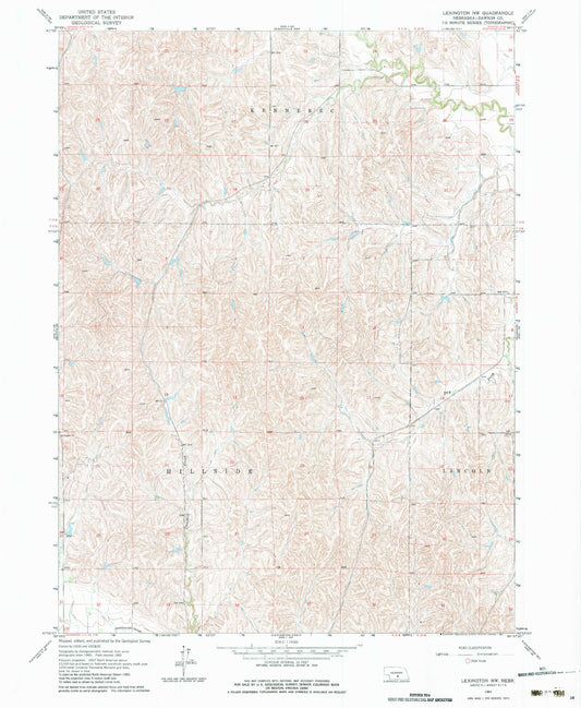 Classic USGS Lexington NW Nebraska 7.5'x7.5' Topo Map Image