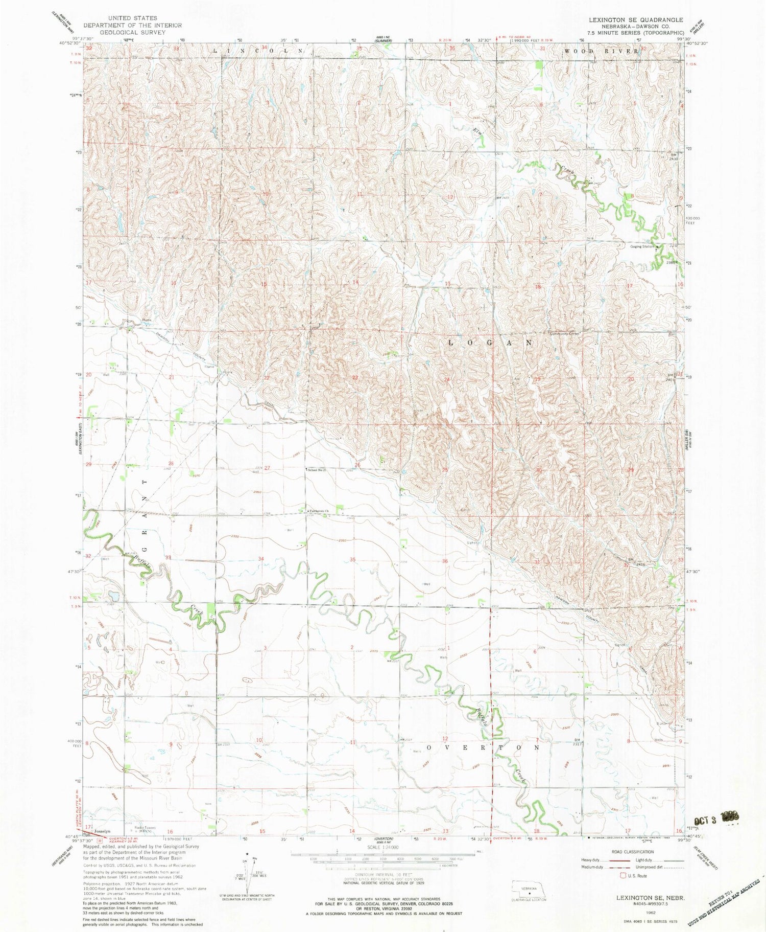 Classic USGS Lexington SE Nebraska 7.5'x7.5' Topo Map Image