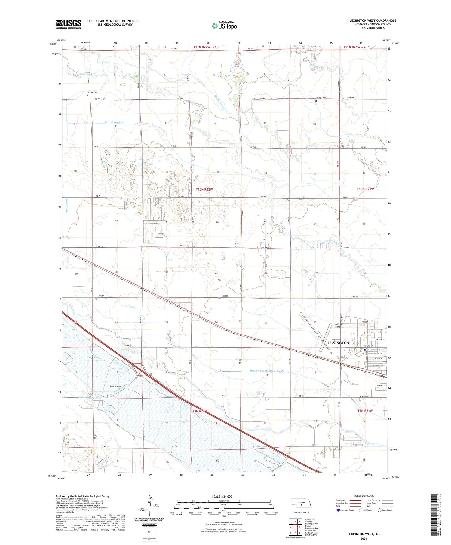 Lexington West Nebraska US Topo Map Image