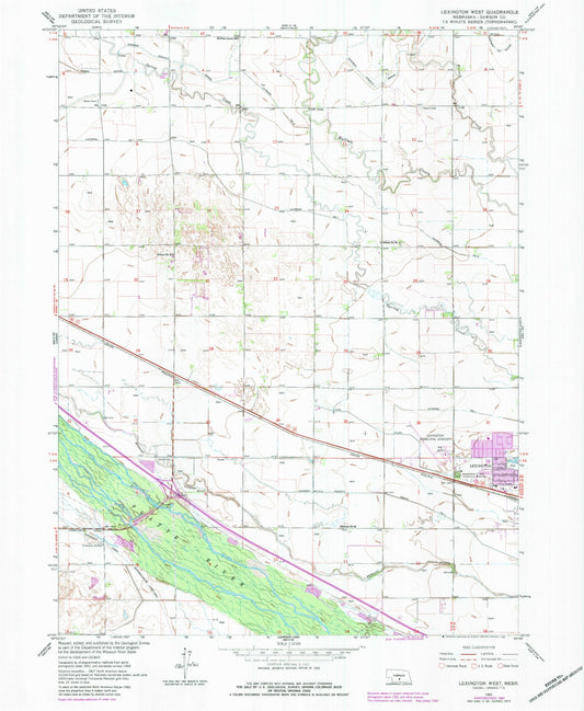 Classic USGS Lexington West Nebraska 7.5'x7.5' Topo Map Image