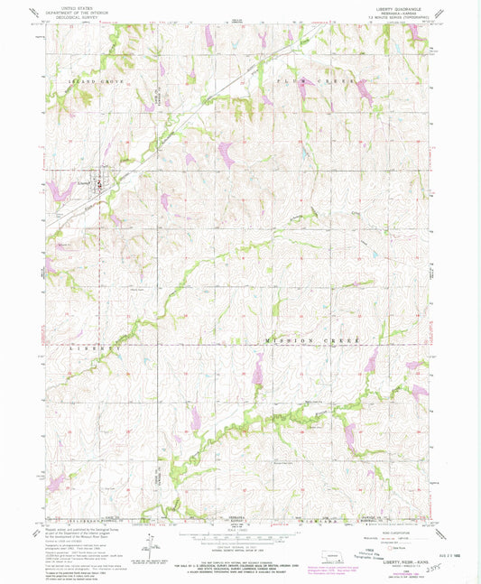 Classic USGS Liberty Nebraska 7.5'x7.5' Topo Map Image