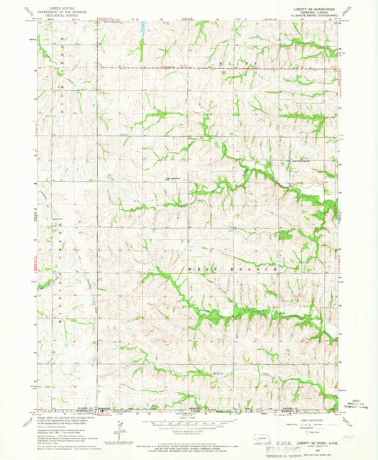 Classic USGS Liberty SE Nebraska 7.5'x7.5' Topo Map Image