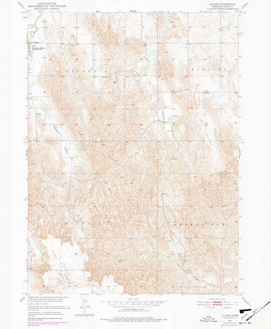 Classic USGS Lillian Nebraska 7.5'x7.5' Topo Map Image