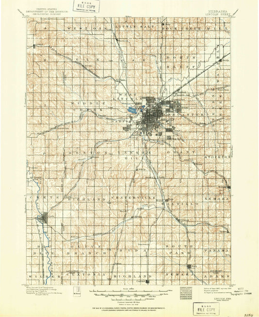 Historic 1897 Lincoln Nebraska 30'x30' Topo Map Image