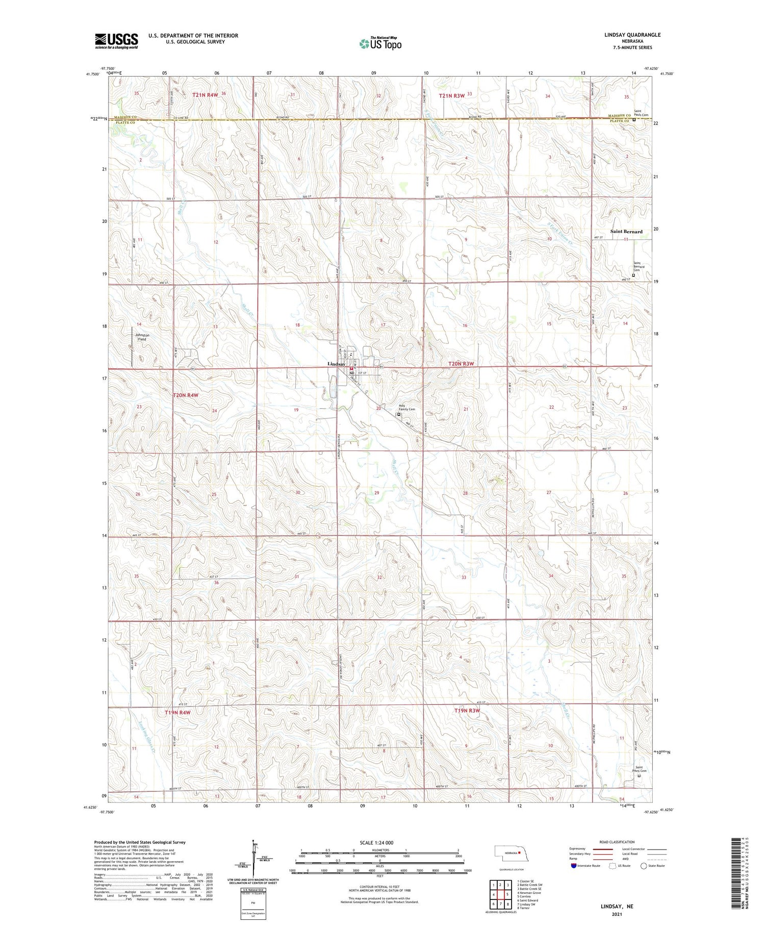 Lindsay Nebraska US Topo Map Image