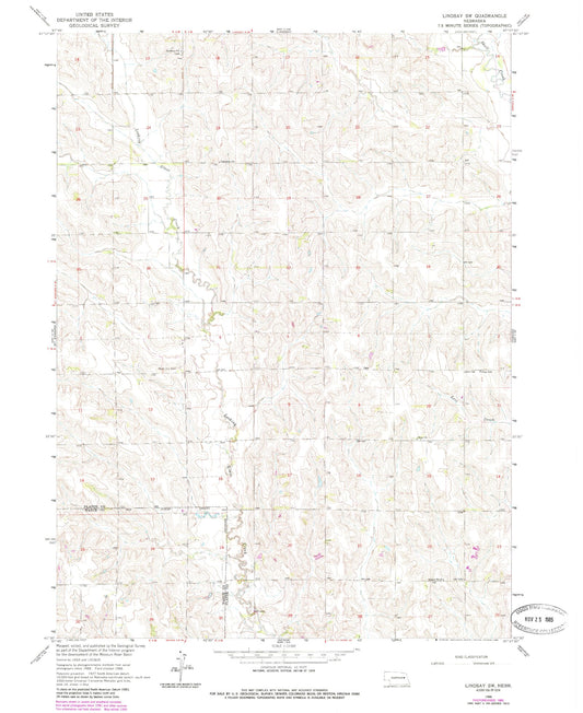 Classic USGS Lindsay SW Nebraska 7.5'x7.5' Topo Map Image
