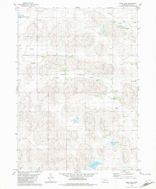 Classic USGS Linke Lake Nebraska 7.5'x7.5' Topo Map Image