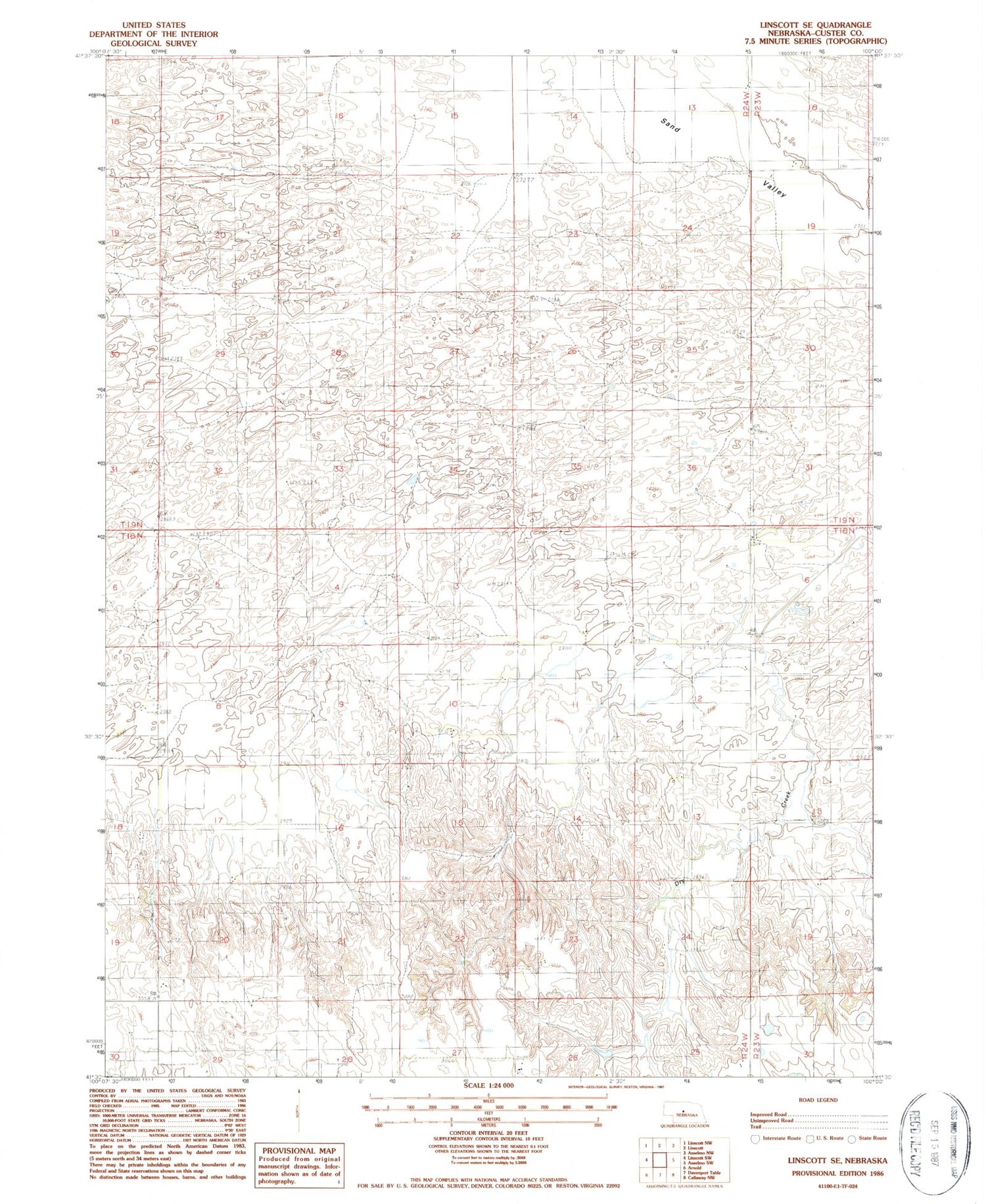 Classic USGS Linscott SE Nebraska 7.5'x7.5' Topo Map Image