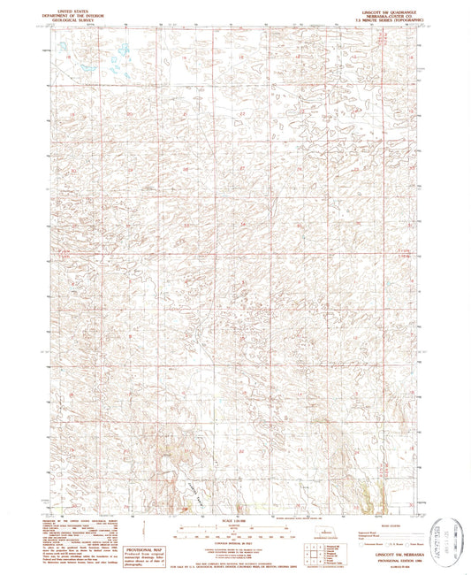 Classic USGS Linscott SW Nebraska 7.5'x7.5' Topo Map Image