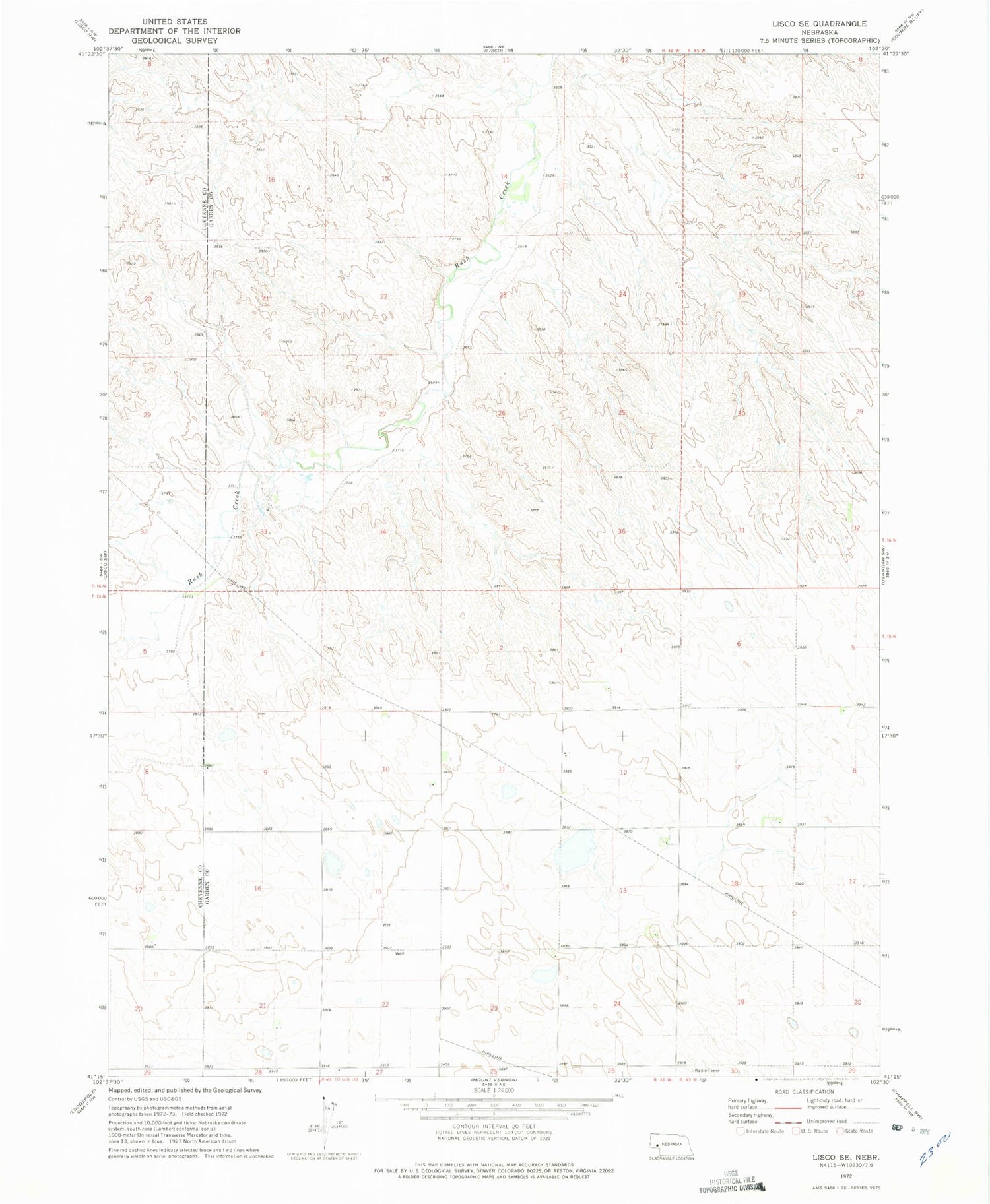 Classic USGS Lisco SE Nebraska 7.5'x7.5' Topo Map Image